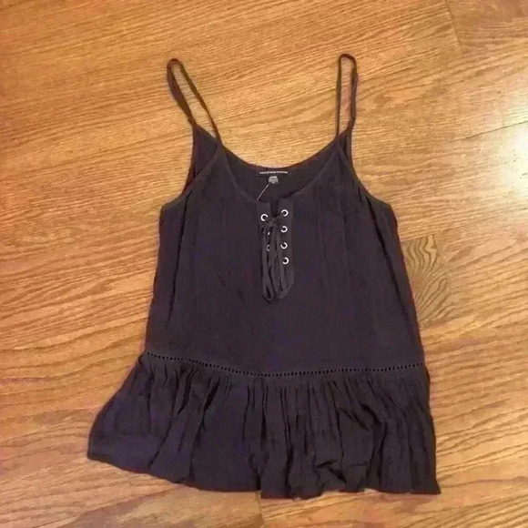 American Eagle Flowy Black Tank Lace Up Spaghetti Straps NWOT Size Small - Picture 7 of 8